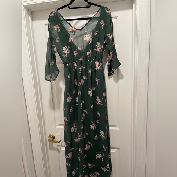 Japna sheer floral dress with flutter cold shoulder sleeves - spring dress - Picture 2 of 5